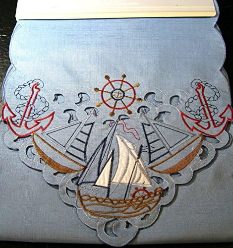 Coastal Cut Work Blue Table Runner - Nautical -13" X 70" -100% Polyster
