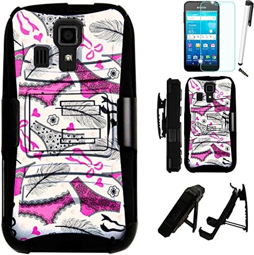 For Kyocera Hydro Vibe C6725 Armor Hybridd Case Silicone Cover Kick Stand LuxGuard Holster+[WORLD ACC LCD Screen Protector+Stylus+Dust Cap (Feather Panties/Black)