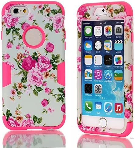 iPhone 6 Plus Stylish &amp; Slim Case, AnyShock Elegant White Floral Series Dual Layer Heavy Duty Shockproof Rugged Hard/Soft Drop Impact Resistant Protective Case Hybrid Armor Case for iPhone 6 Plus 5.5 Inch (Hot Pink)