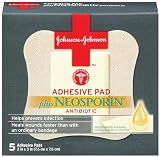 Johnson & Johnson First Aid Adhesive Pads plus Neosporin Antibiotic, 5-Count Adhesive Pads (Pack of 6)