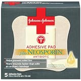 Johnson & Johnson First Aid Adhesive Pads plus Neosporin Antibiotic, 5-Count Adhesive Pads (Pack of 6)