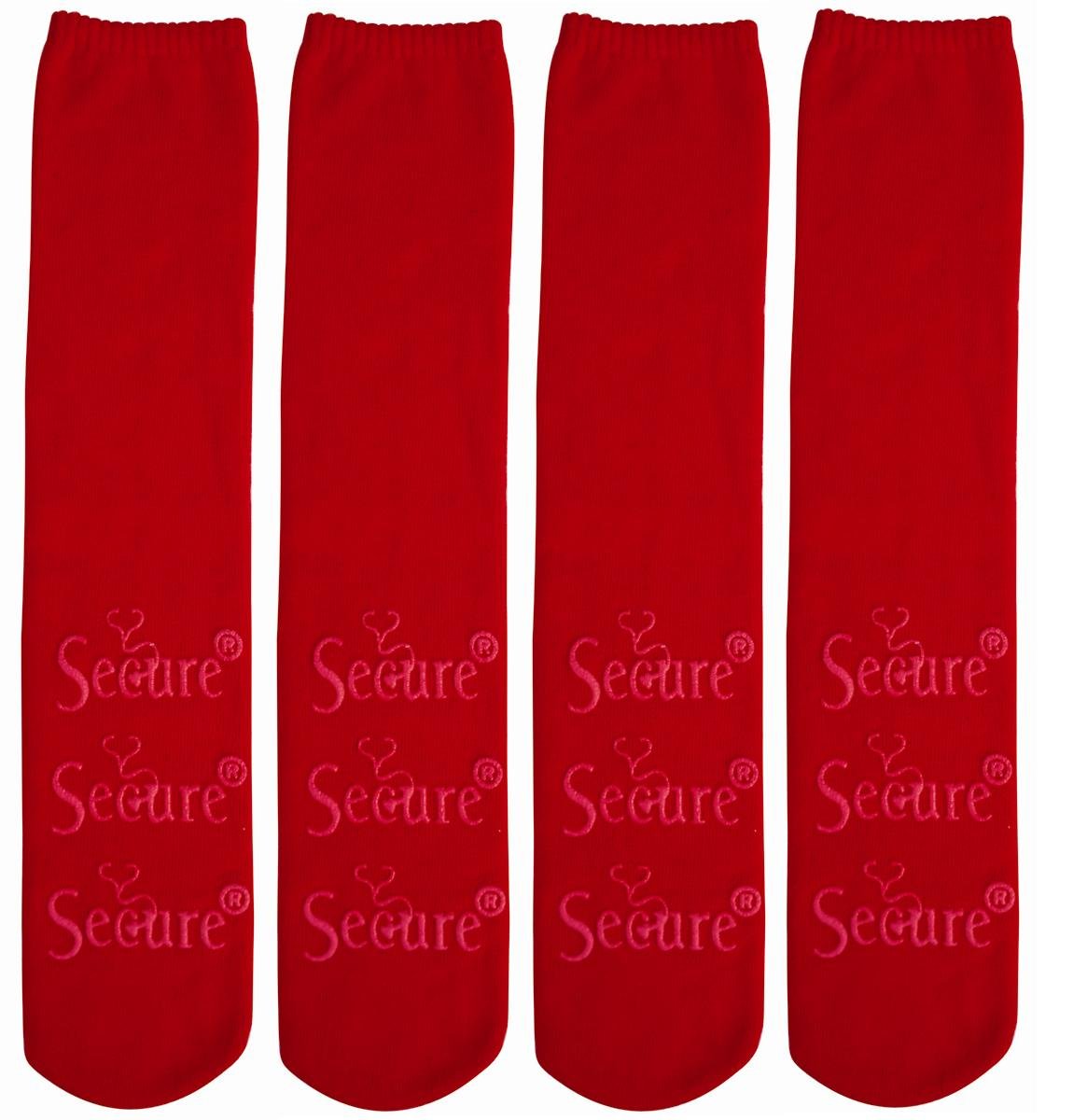 Secure (4 Pairs) Non Skid Non Slip Slipper Socks for Fall Prevention 100 Cotton Red One Size