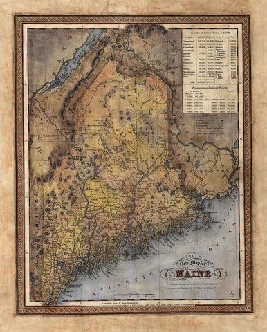 002-1846 New Map of Maine, Antique Map Print