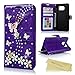 (Not for S7 Edge) S7 Case,Galaxy S7 Case,Mavis's Diary 3D Handmade Wallet with Bling Crystal Shiny Diamonds Butterfly Flowers PU Leather Flip Cover - Purple