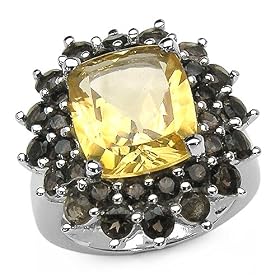 Buy 9.05 Carat Genuine Citrine and Smoky Quartz .925 Silver Ring by JewelzDirect