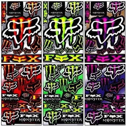 Set 6 Sheet Rockstar Energy Yamaha Kawasaki Metal Mulisha ATV Helmet Bike Motorcycle Motocross Racing Decal Sticker