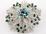 Star Firework Flower Emerald Green Crystal Rhinestone Wreath Holiday Pin Brooch