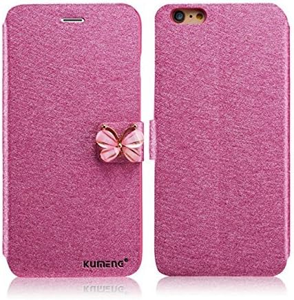 iPhone 7 Plus Case,[Butterfly Buckle Case] Silk Clamshell Grain Pu for iPhone 7 Plus,Natural Silk Pattern Stand Case Cover (with 1 Card Slots)-Rose Red