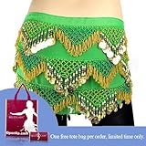 BellyLady Bellydance Chiffon Intricate Crochet And Glass Beads Hip Scarf, Pyramids Style, Gold Coins GREEN BellyLady Bellydance Chiffon Intricate Crochet And Glass Beads Hip Scarf, Pyramids Style, Gold Coins GREEN