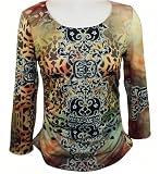 Boho Chic Long Sleeve, Geometric Themed, Scoop Neck Collar, Pullover Fashion Top - Geometric Flair