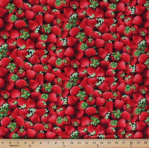 Cotton Fresh Strawberries Farm Fruit Berries Cotton Fabric Print by the Yard 08388-12