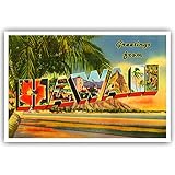 GREETINGS FROM HAWAII vintage postcard set of 20 identical postcards. Replica based on large letter style US state name post card (ca. 1930's-1940's). Made in USA.