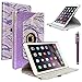 Style4U Shiny Colorful Zebra Print Design 360 Rotating Pu Leather Stand Bling Case Cover With Auto Sleep/Wake Function For Apple Ipad Air 2 With 1 Screen Protector And 1 Stylus