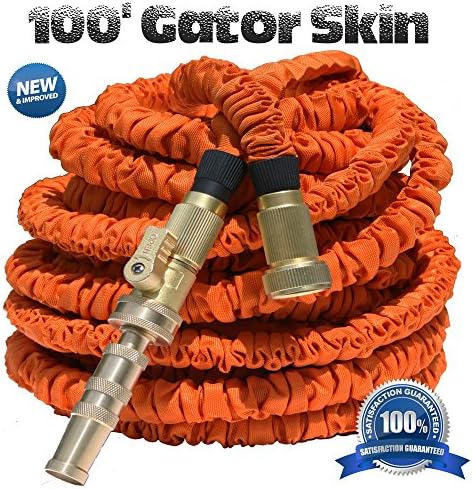 Expandable Garden Hose &amp; Heavy Duty Solid Brass Twist Nozzle, 100 ft, High Visibility,Extra Durable 3 Layer Protection,lightweight, Expanding No Kink Best For: Watering Lawn &amp; Garden,Car Wash,Boat,RV
