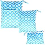 Damero 3点セット 可愛い ウェットバック(防水バッグ) おむつポーチ 温泉ポーチ スポーツバッグ オムツ 着替え タオル 水着 お風呂用品 食事セット入れ 多機能収納バッグ（ブルードット）