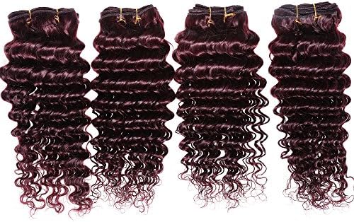 Savena Hair 6A 100% Malaysian Remy Human Hair 99J# Deepwave Hair Weft 4 Bundles 400g Length 22 22 22 22Inch Hair Exyension