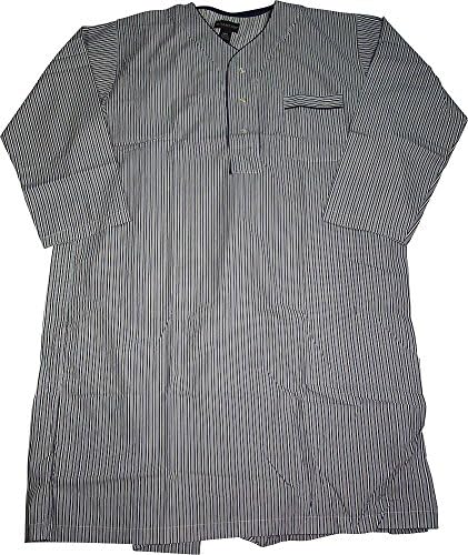 Botony 500 - Mens Long Sleeve Striped Broadcloth Open Back Night Shirt, White, Navy 39283-Large
