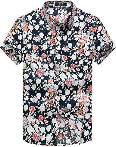 SSLR Men's Summer Casual Floral Short Sleeve Shirt