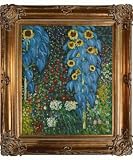 Art Reproduction Oil Painting - Klimt Paintings: Farm Garden with Sunflowers with Renaissance Bronze Frame - Bronze Finish - 30 X 34 - Hand Painted Framed Canvas Art