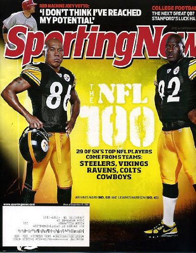 Sporting News September 13 2010 Hines Ward & James Harrison/Pittsburgh Steelers on Cover, Joey Votto/Cincinnati Reds, Andrew Luck/Stanford, Nascar Chase Preview, Dion Lewis/Pitt
