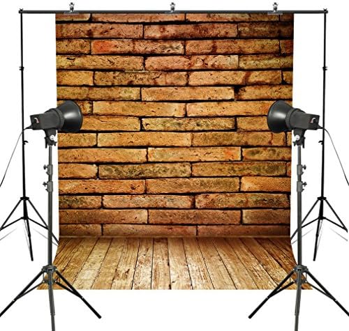 Fotoo 5x7ft Light Brown Vinyl Photography Backdrops Brick Wall and Wooden Plank for Studio