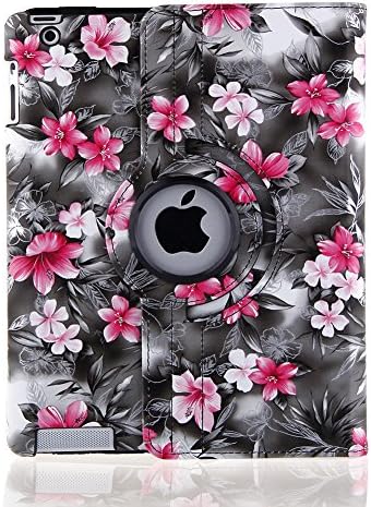 TOPCHANCES Auto Sleep/Wake Function 360 Degree Rotating Smart Case Cover for 9.7 inch Apple iPad 2/3/4 with a Stylus as a Gift--Camellia Black(2015 NEW Pattern)