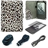 Leopard Pattern Design Protective Portfolio Nylon Carrying Case Cover for Amazon Kindle 3rd Generation Wireless Reading Device 3G Wi-Fi 6 inch LCD Display + Clear Screen Protector Guard for Kindle 3 Wifi + USB Travel Home Charger + USB Car Charger + Micro USB Data Cable Cord + SumacLife TM Wisdom Courage Wristband