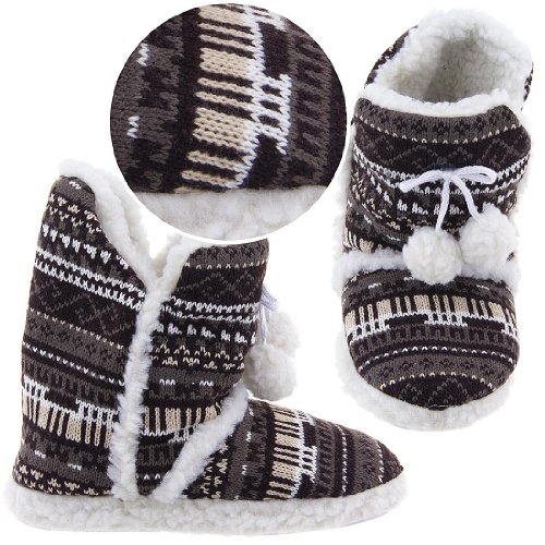 Brown Fair Isle Bootie Slippers for Women