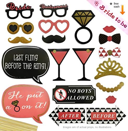 Bachelorette Party Photo Booth Props Kit with Free Bachelorette Sash - 21 Count - by Party Maker