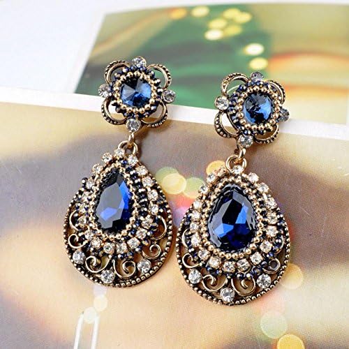 European and American fashion sapphire Stud Earrings elegant full drill hollow zircon alloy Antique Gold Earrings