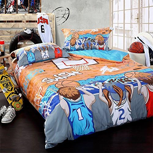 Auvo Bedding Set, Fashion Street Basketball Kids Boys Duvet Cover Sets, 4pc (Full)