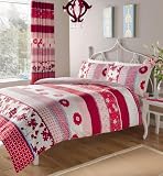 RED & PINK PATTERNED DOUBLE DUVET COVER BED SET