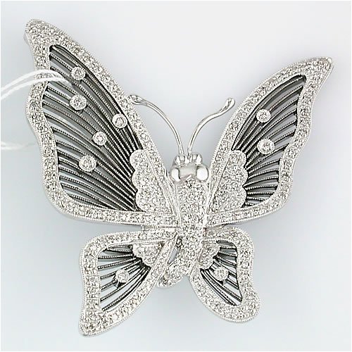 14K White Gold Diamond Butterfly Pin