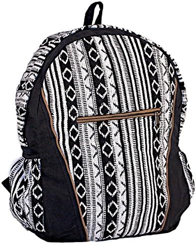 Unisex Cotton Geometric Hippie Backpack Black and White Casual Daypack BookBag