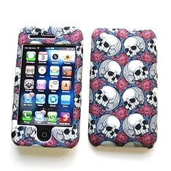 Apple iPhone 3G & 3GS Rubberized Snap-On Protector Hard Case Image Cover "Skull 'N Roses" Design