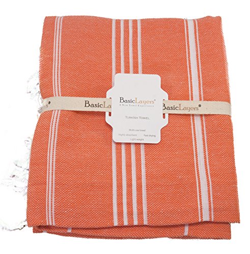 Basic Layers 100% Cotton Pestemal Turkish Bath Towel, 37x70", Orange