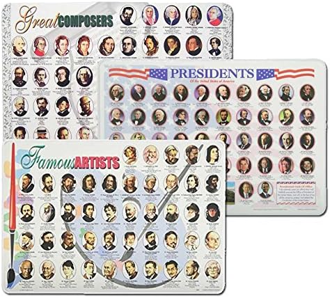 Presidents, Composers, Artists: Set of 3 Educational Placemats