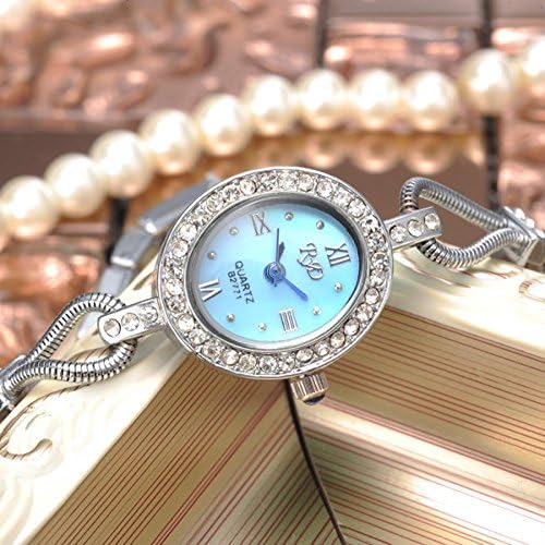 SunShine Day 2015 Luxury Blue Oval Quartz Silver Link Bracelet Watch Rhinestone For Women