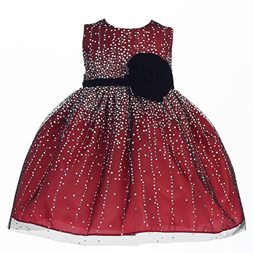 Crayon Kids Baby Girls Red Velvet Flower Sash Sequin Christmas Dress 6-24M