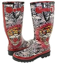 ED HARDY RAINIE TIGER BLACK RED RAIN SNOW BOOTS NEW