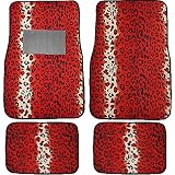 A Set of 4 Universal Fit Animal Print Carpet Floor Mats for Cars Truck - RED Leopard 