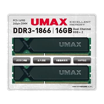 【クリックで詳細表示】UMAX DDR3-1866 8G＊2 デスクトップ用 240pin Unbuffered DIMM Cetus DCDDR3-1866-16GB： パソコン・周辺機器