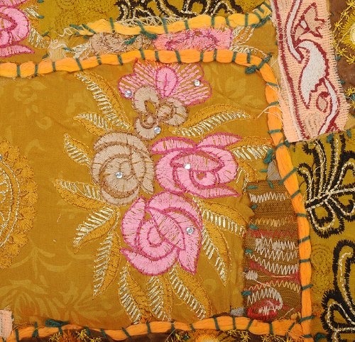 Imagen 3 de Cojín de algodón de la India Diseñador Cubre con tamaño de trabajo de bordado y parche de 16 x 16 pulgadas Juego de 2 piezas