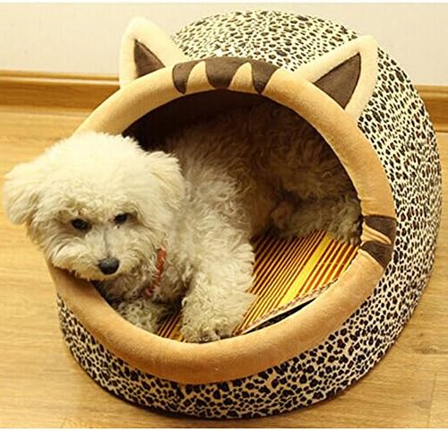 Palifun® Leopard Print Fancy leopard Design Cozy Pet House Puppy Bed with Removable Two Side Soft cushion for Cats and Small Dogs +1 Pet Summer Sleeping Mat and 1 Heart Shape Cute Pillow for Gift. (Large)