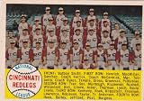 Cincinnati Reds 1958 Topps Baseball Team Card #428 (Frank Robinson) (Vada Pinson) (Ted Kluzewski) (Brooks Lawerence) (Roy McMillan) (Johnny Temple) (Gus Bell)