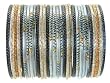 Beachcombers! Event & Wedding Ethnic Glass Indian Bangles Belly Dance Bracelets BoHo Chic Full Size Set Gray Black Gold