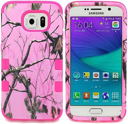 For Galaxy S6 Rugged Case, Kecko(TM) Defender Dual Layer Pink Tree Camo Grass Forest Mossy Shockproof Drop Impact Resistant Hybrid Tough Silicon Bumper Amour Protective Slim Fit Case w/ Camouflage Wood Design for Samsung Galaxy S6 Only for Girls & Boys(not for S6 Edge) (Pink Tree Rose)