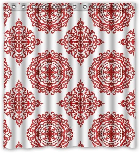 Stylish Living Elegant Popular Vintage Red Medallion Art Pattern Bathroom Shower Curtain Liner for Home with Hook 66" x 72"