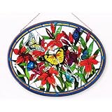 Butterflies Lilies Metal-Framed Stained Glass Art Panel 23 W X 17.25 H Joan Baker Designs APM808 by 