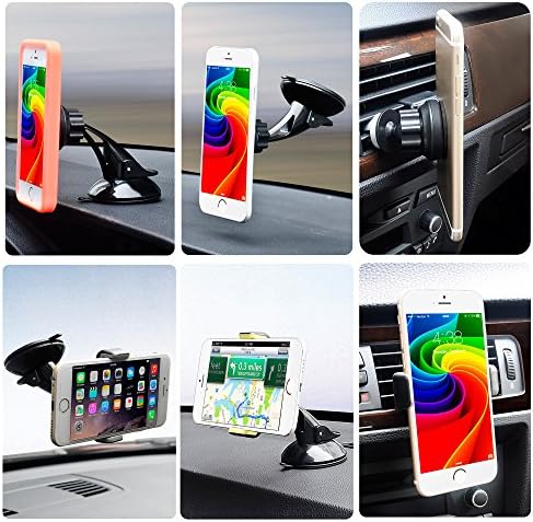 Keymexx 6-in-1 Car Mount Cell Phone Holder (3.35 Wide) for All Smartphones